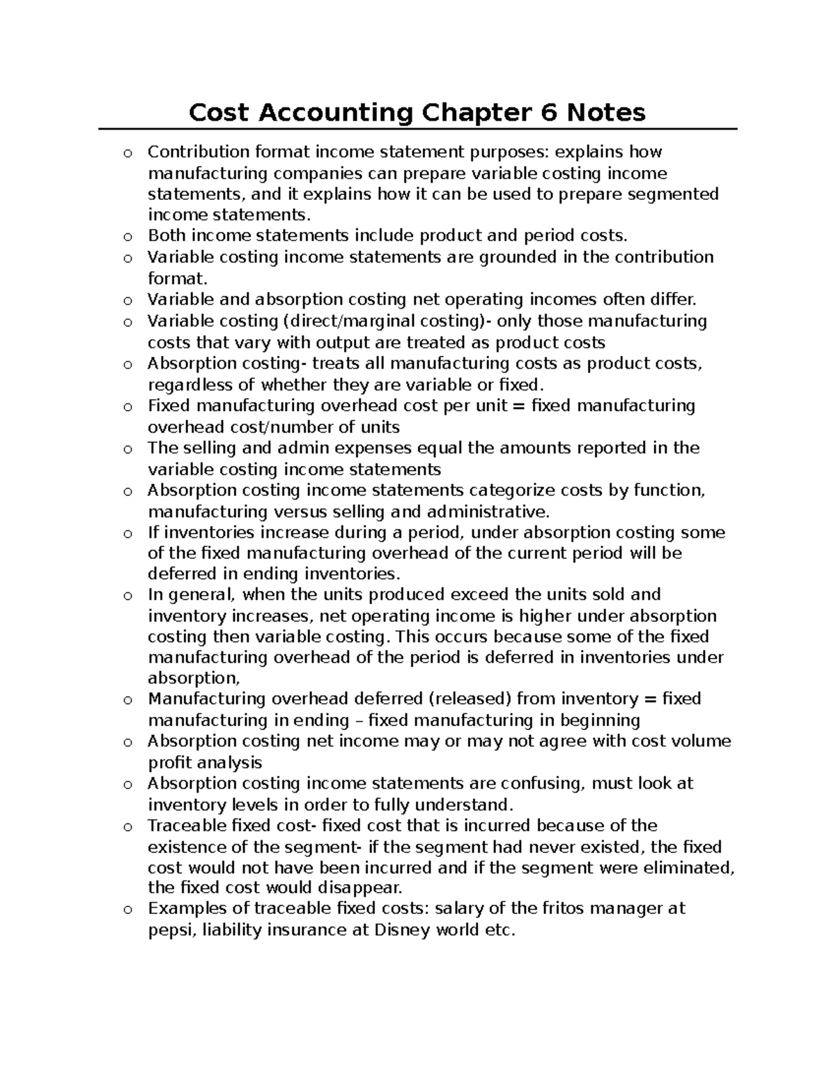Cost acc chapter 6 notes Cost Accounting Chapter 6 Notes o