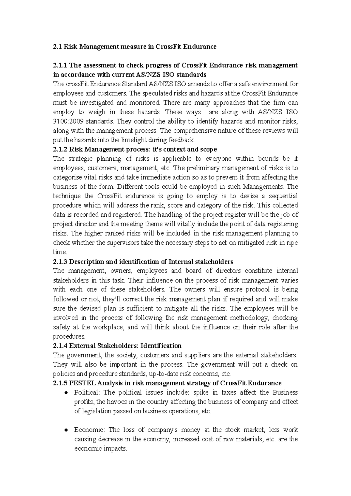 Cross Fit Endurance risk management report version 1 - 2 Risk ...