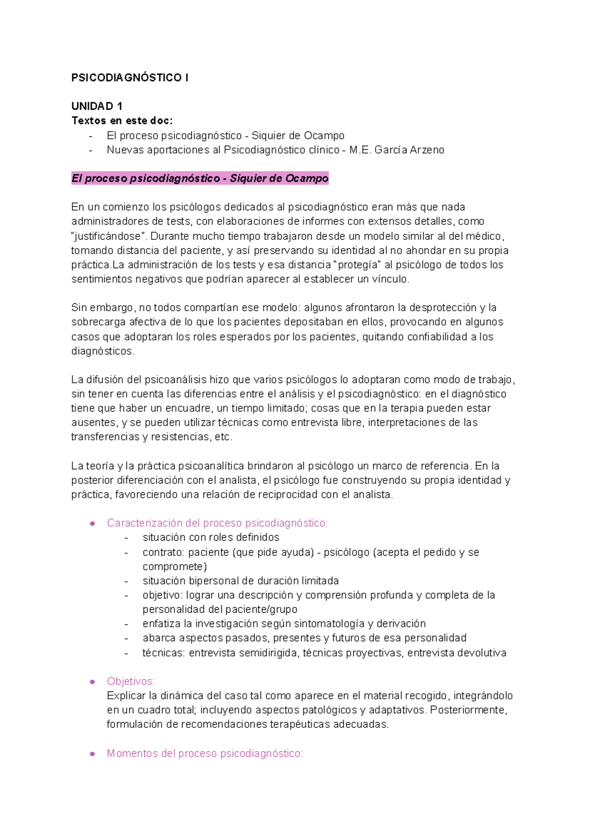 El Proceso Psicodiagnóstico Siquier De Ocampo Nuevas Aportaciones Al