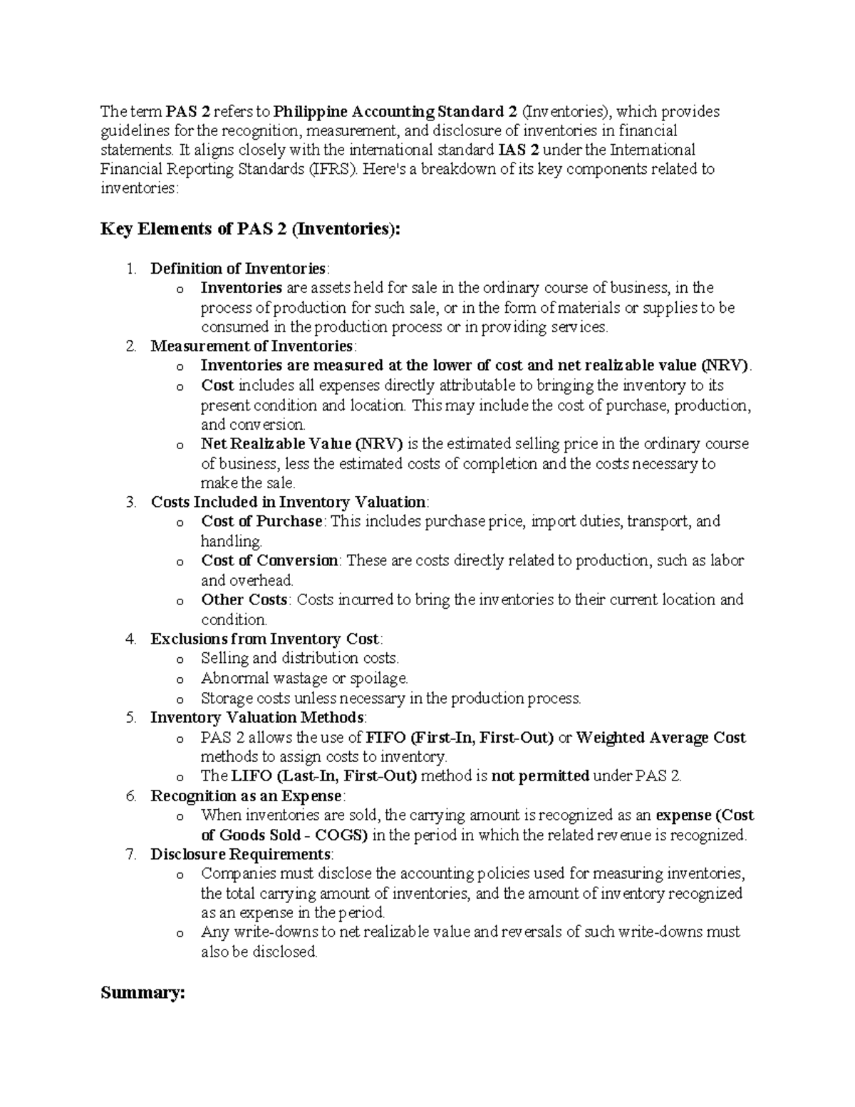 Inventory - hgjhjhg - The term PAS 2 refers to Philippine Accounting ...