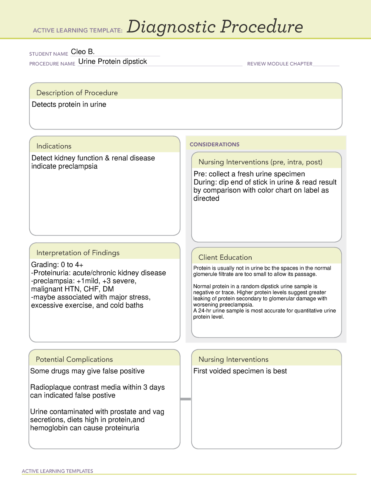 Active Learning Template Diagnostic Procedure Urinalysis