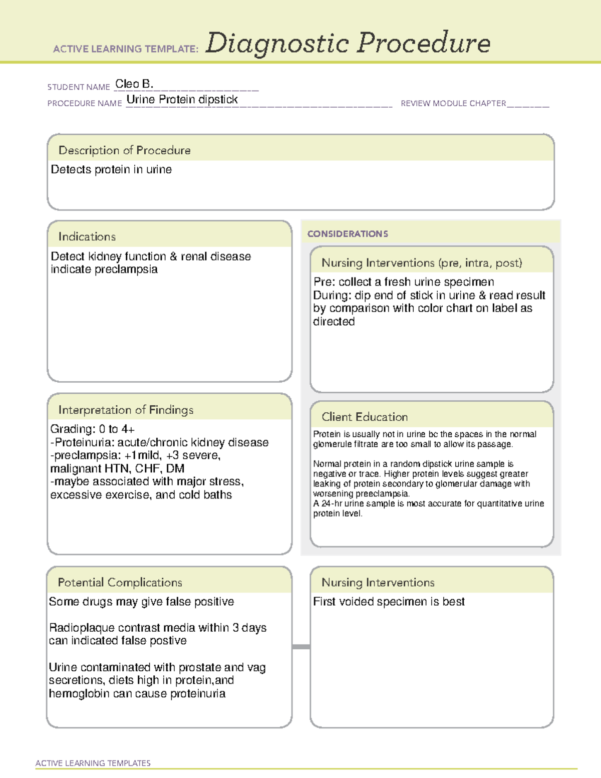 Protein Urine Dipstick ATI Template ACTIVE LEARNING TEMPLATES 