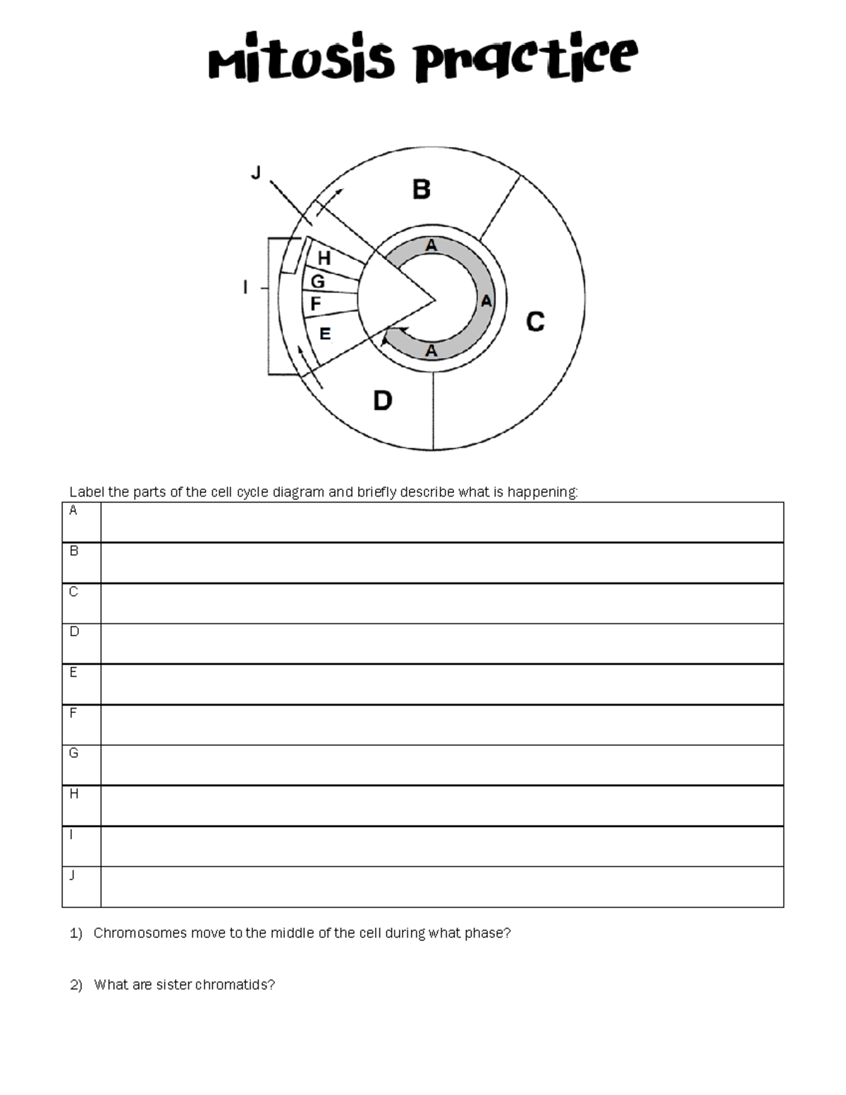 Extra Mitosis Practic 1617 Label the parts of the cell cycle diagram