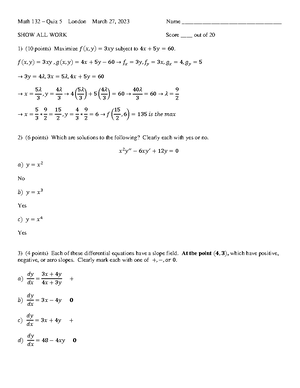 Math 132 Quiz 4 - Math 132 Quiz 4. Spring Semester Professor London ...