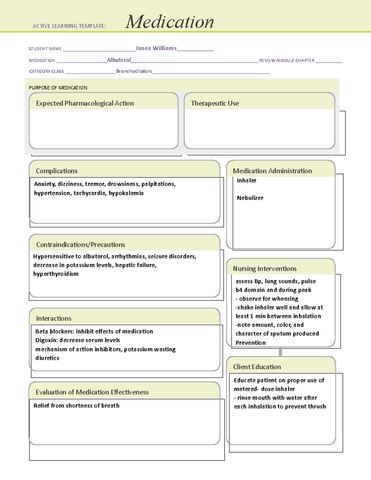 Active Learning Template medication (1) albuterol - STUDENT NAME ...