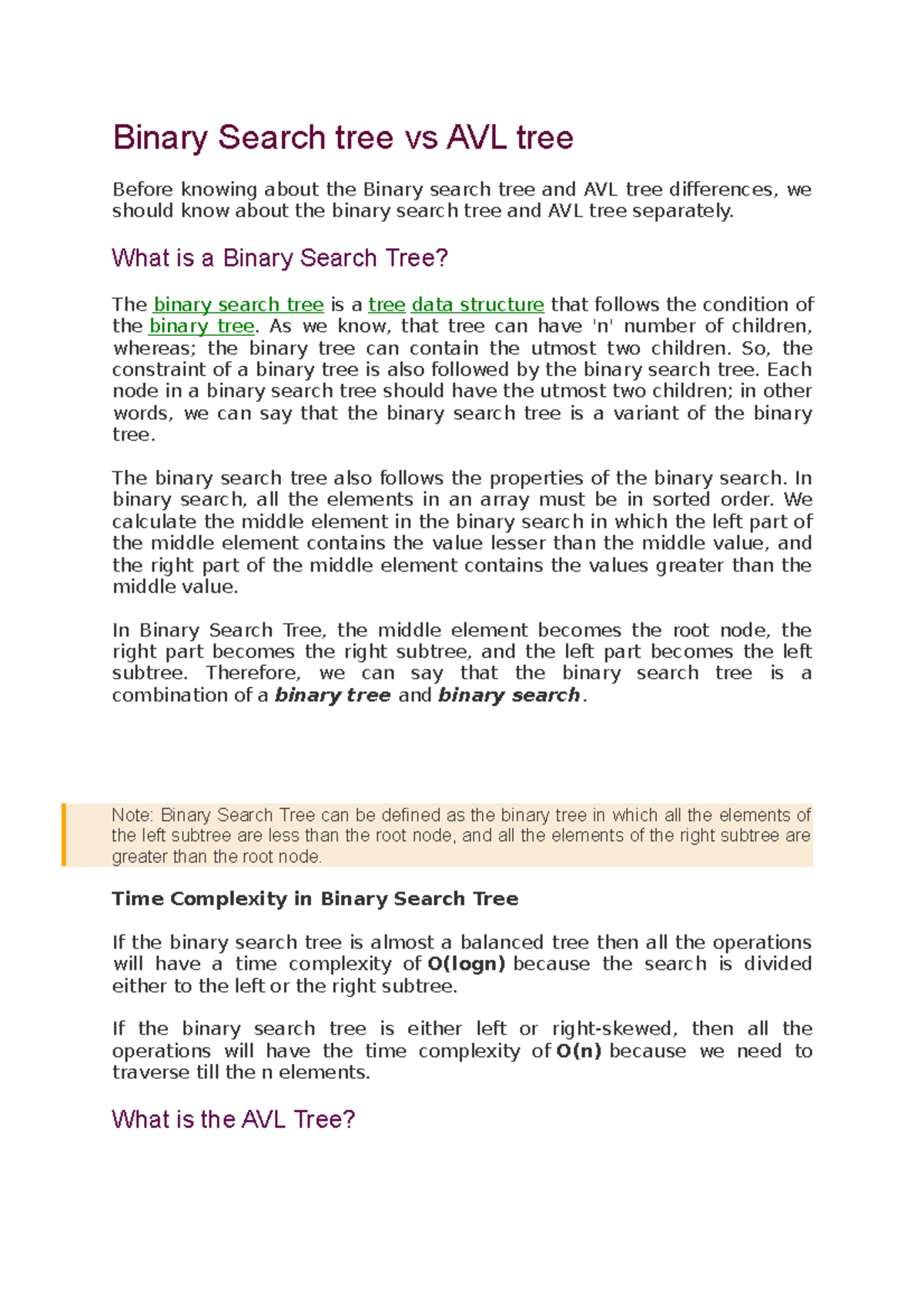 Binary Search tree vs AVL tree - Binary Search tree vs AVL tree Before ...