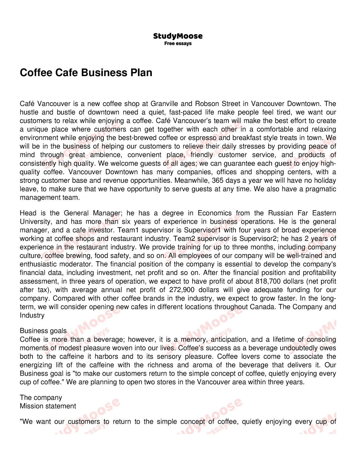 business plan coffee circus