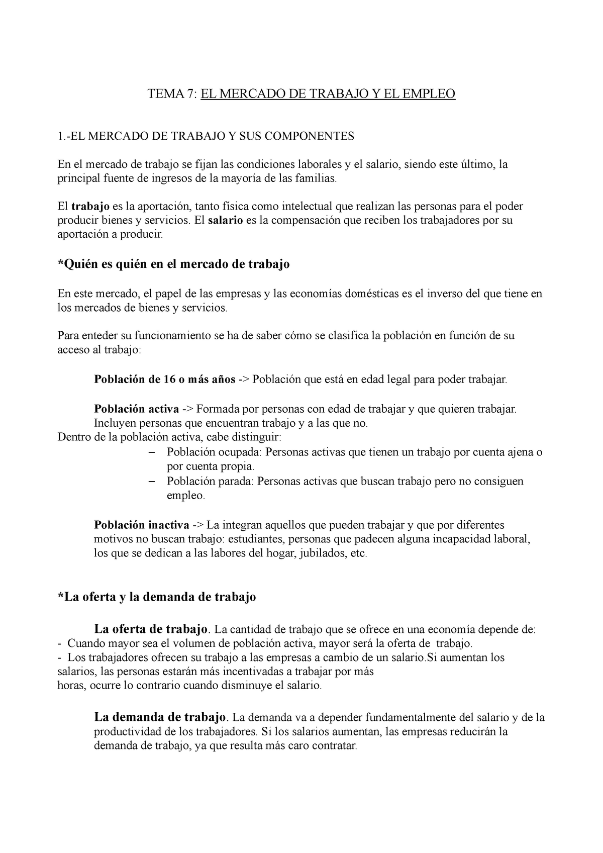 Tema 7 El Mercado De Trabajo Y El Empleo - TEMA 7: EL MERCADO DE ...