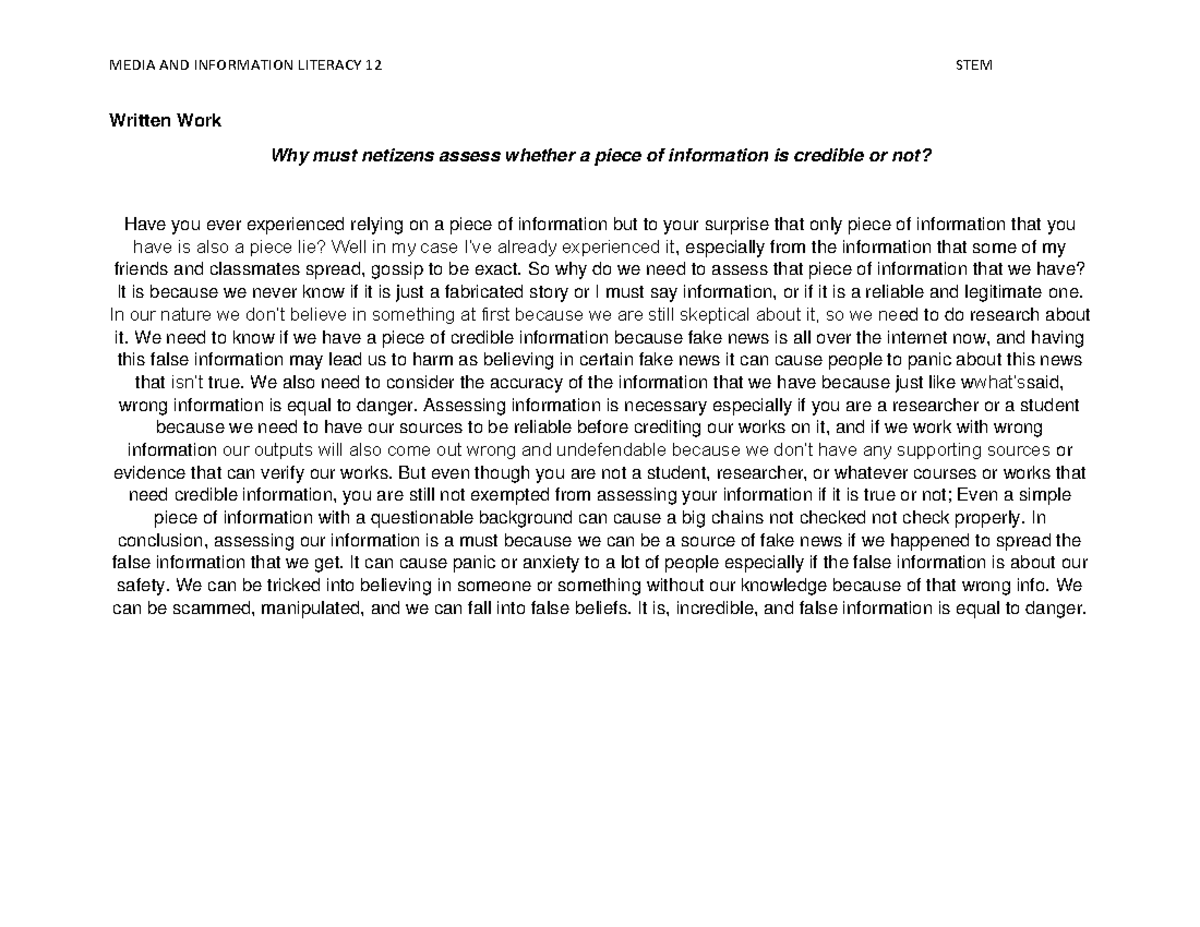 Media AND INFO LIT - Why must netizens assess whether a piece of ...