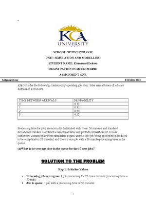 Simulation AND Modelling- Assignment TWO- SIMULATION AND MODELLING ...