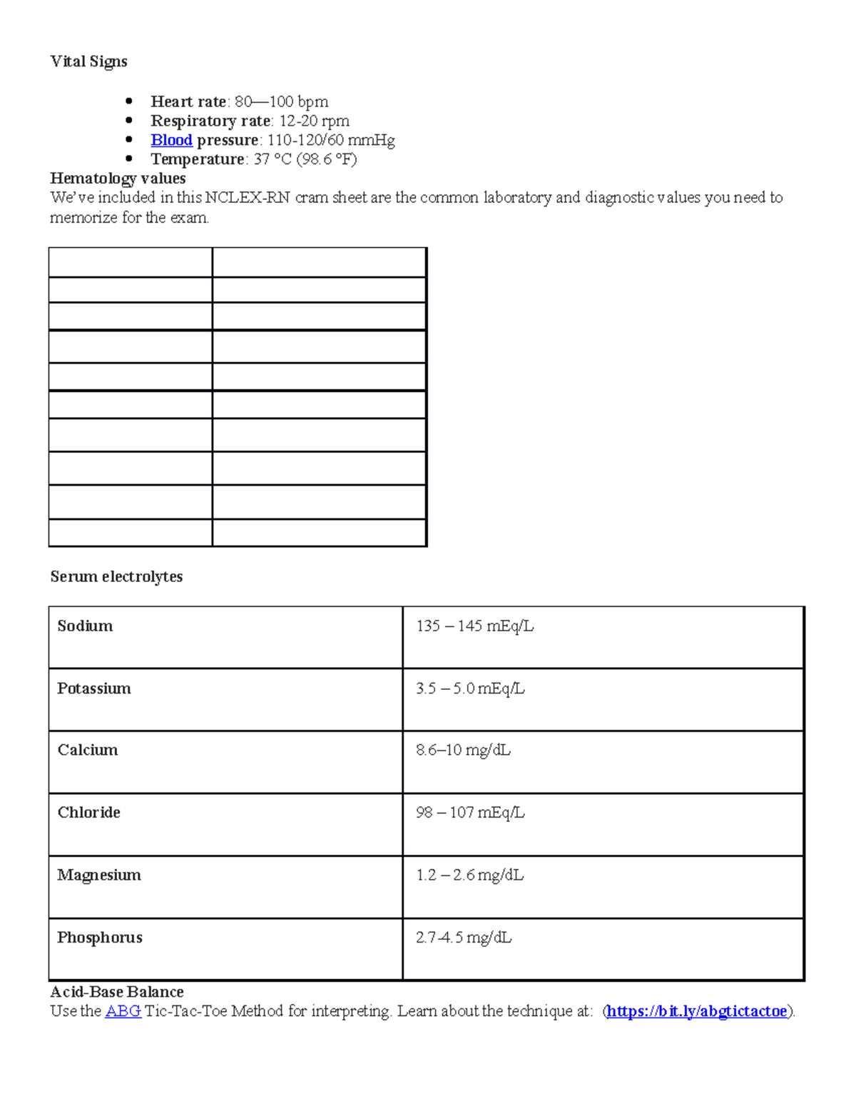 Med Surg Final Help A combination of lab values to know and brief