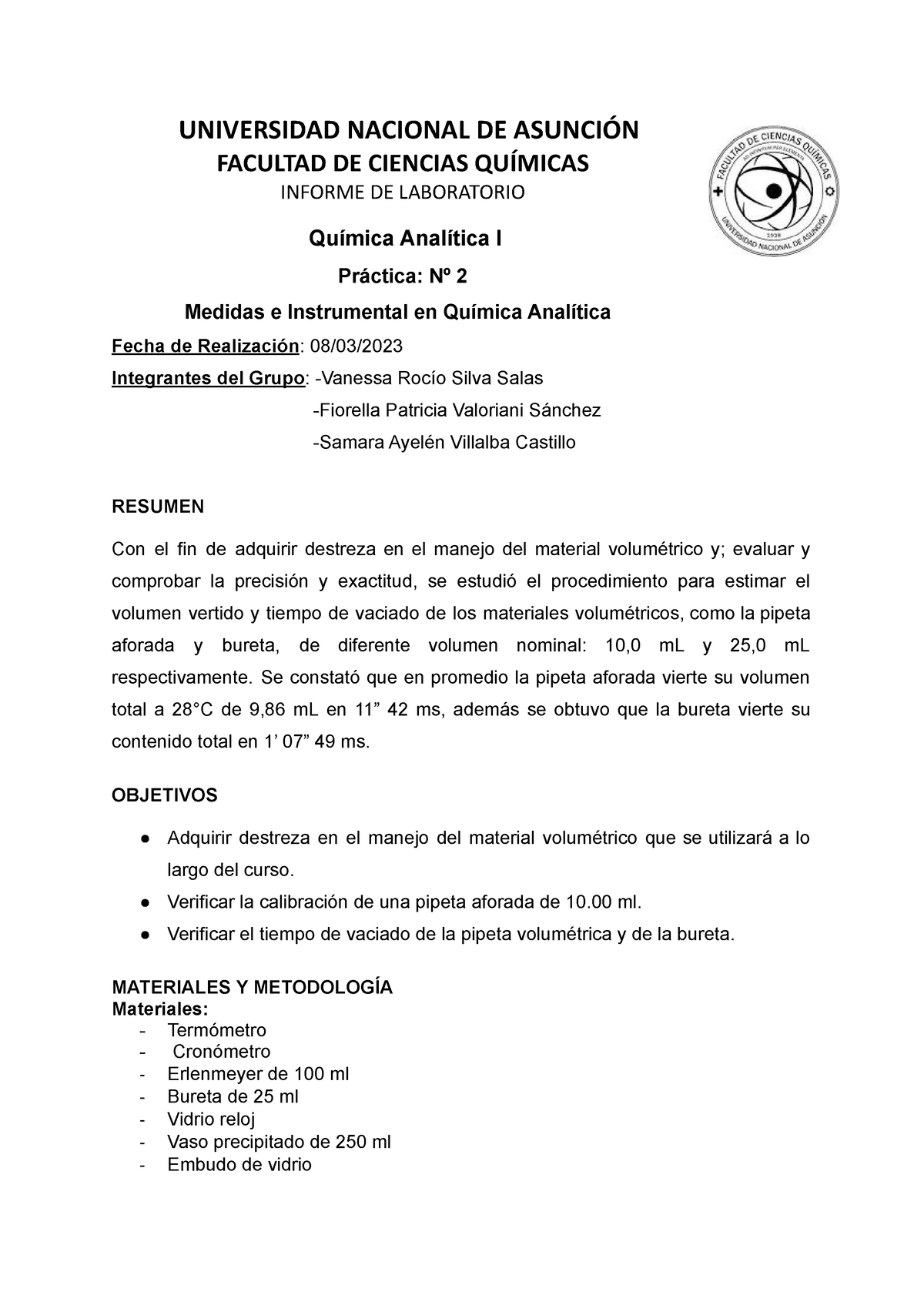 Informe Laboratorio - UNIVERSIDAD NACIONAL DE ASUNCIÓN FACULTAD DE ...