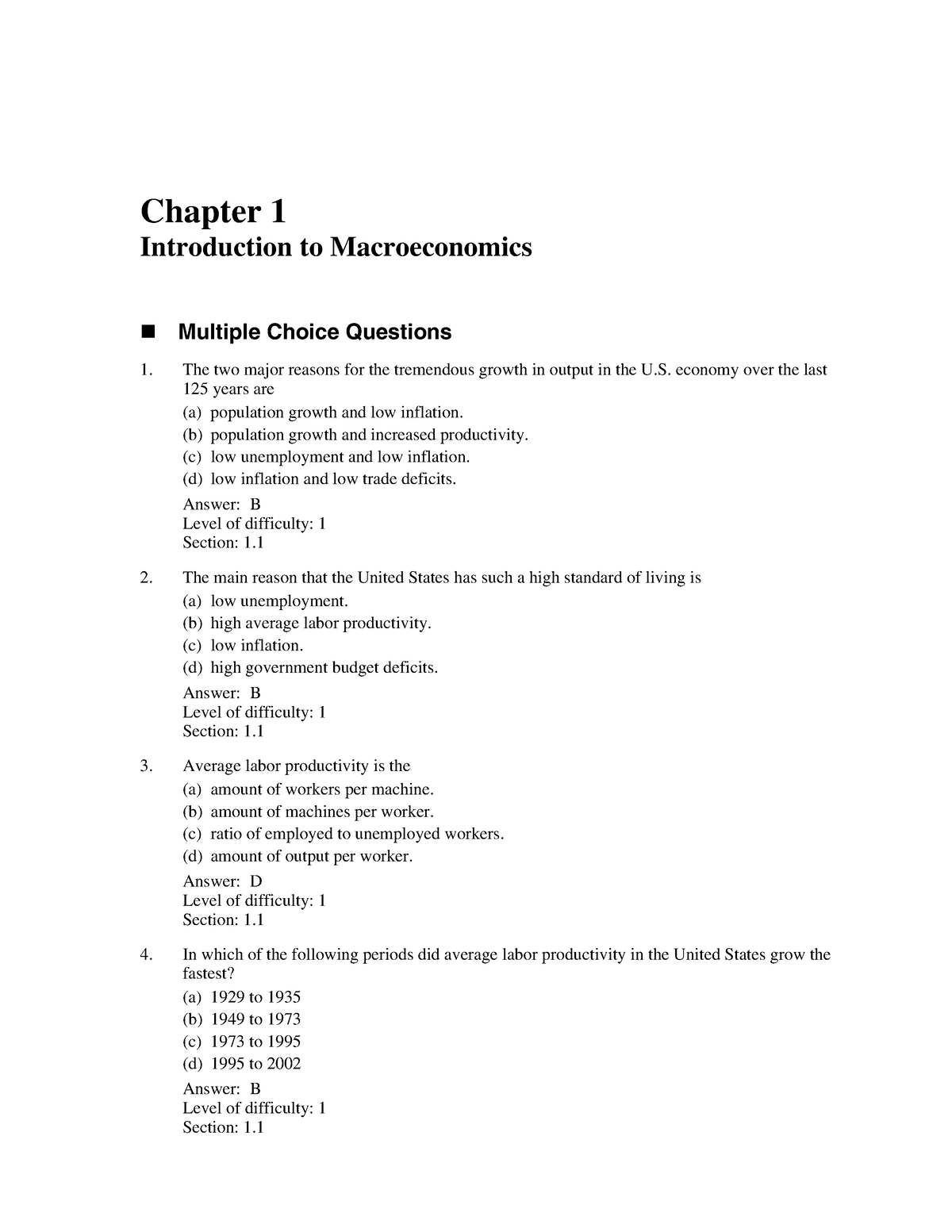 Macro Economics SD - Chapter 1 Introduction To Macroeconomics Multiple ...