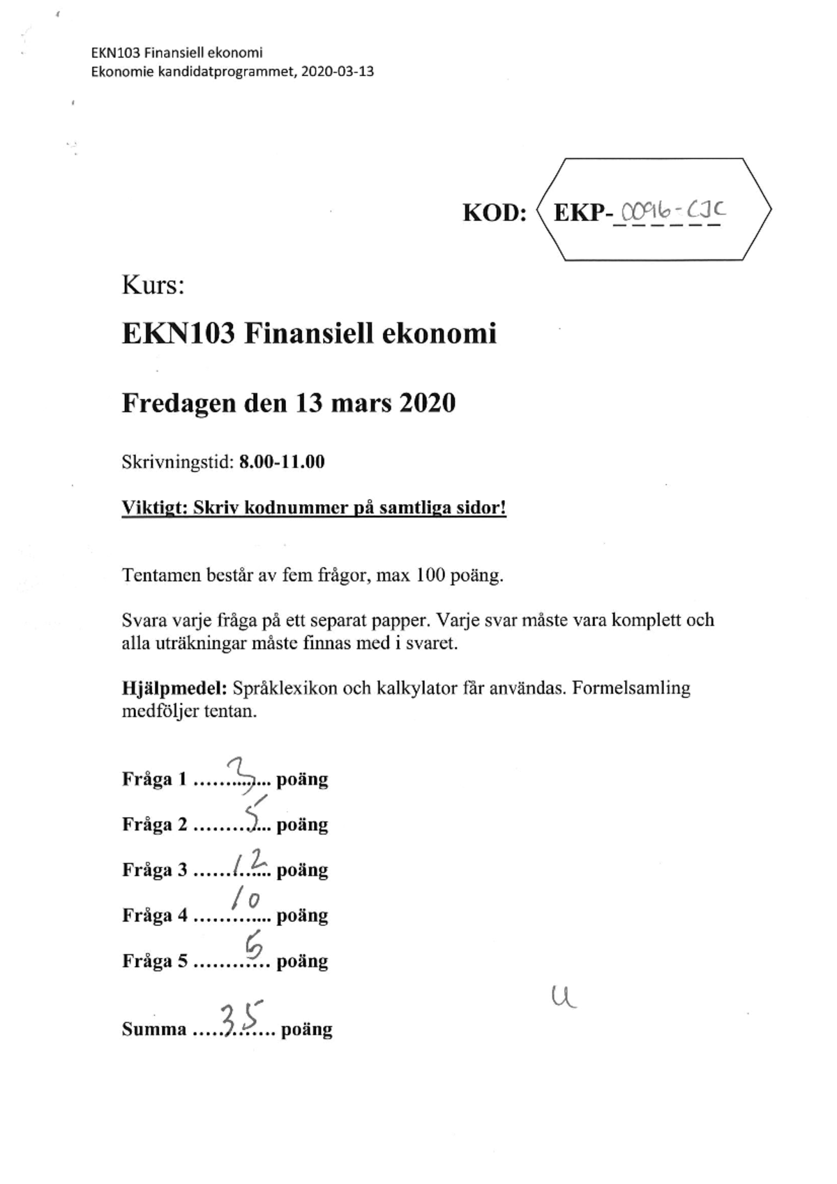 Finansiell Ekonomi - Tenta - EKN103 - Studocu