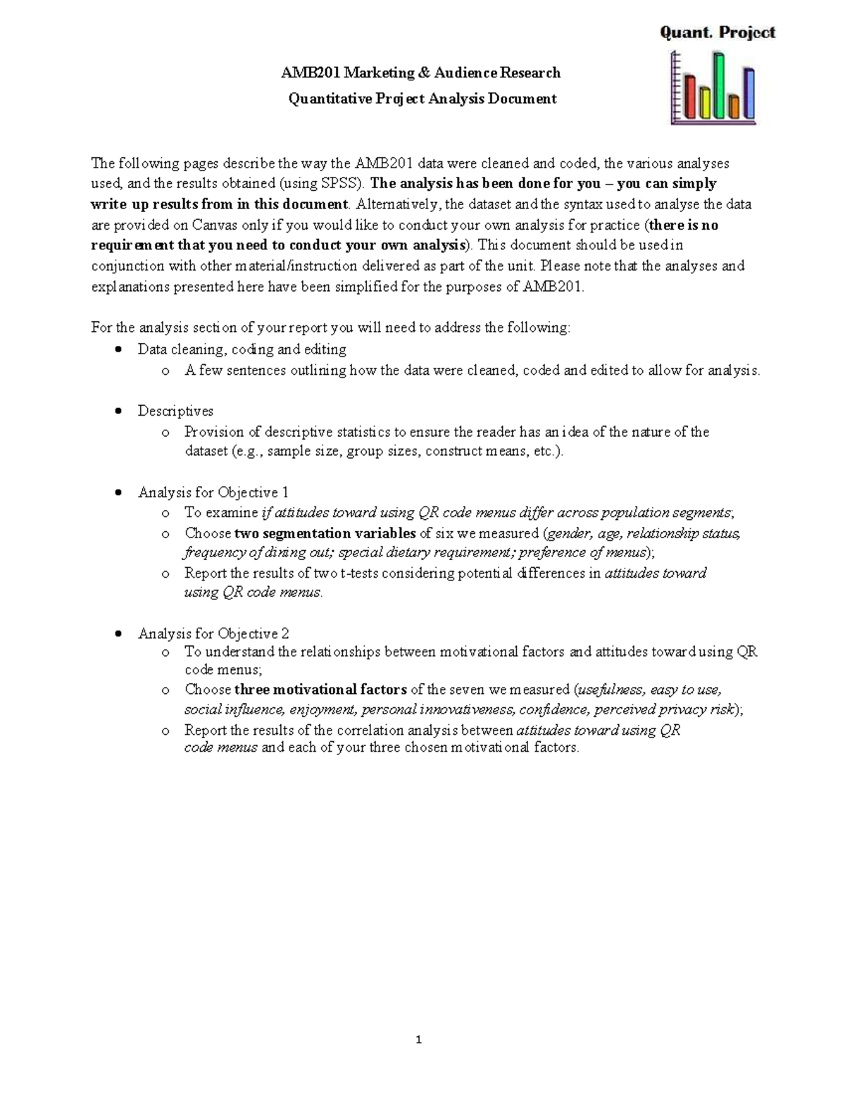 AMB201 Marketing & Audience Research Quantitative Project Analysis ...