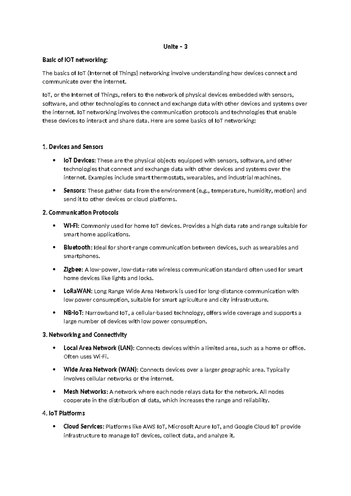 Internet of Things Unit 3 - Unite – 3 Basic of IOT networking: The ...