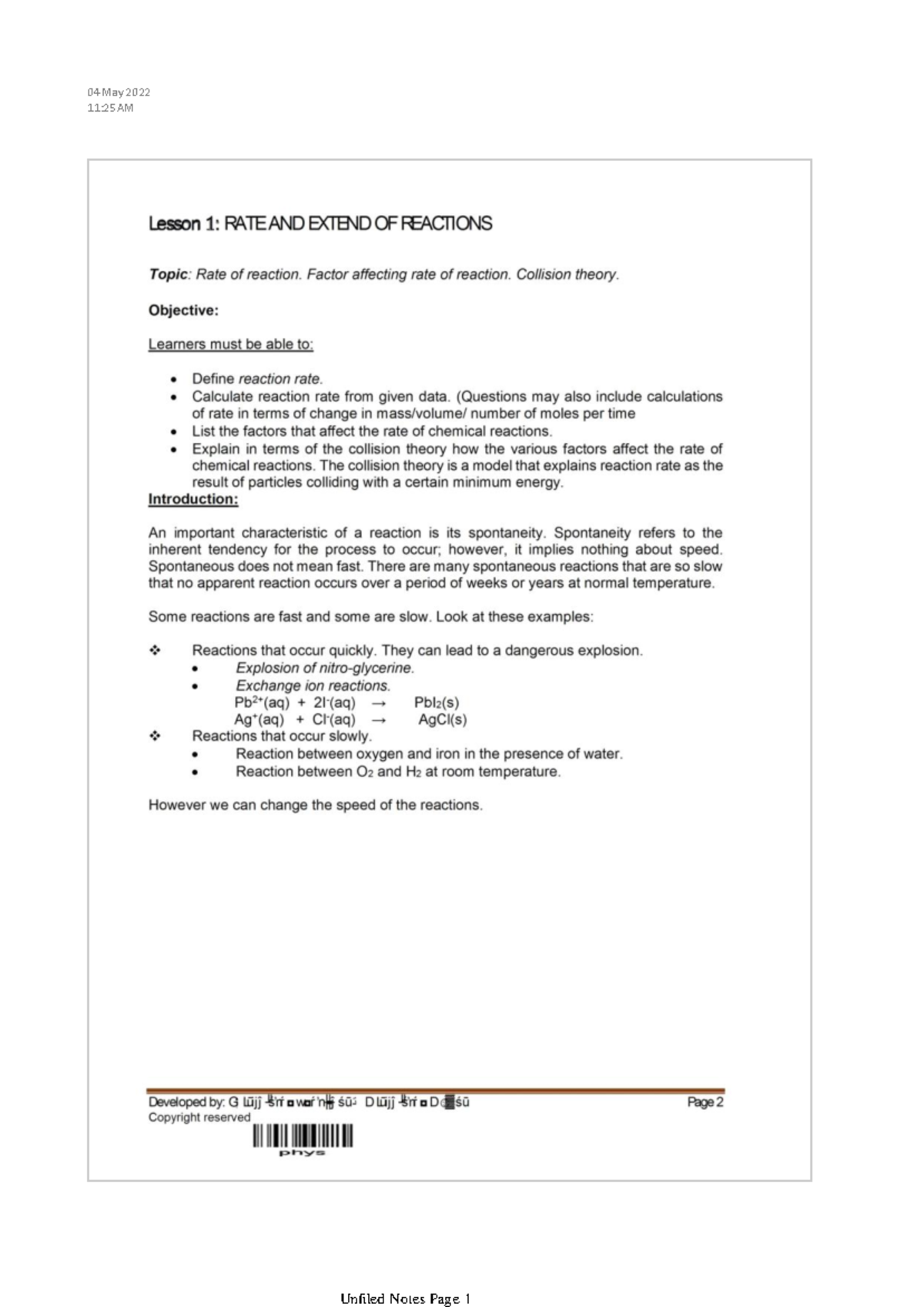 Rates of reactions - 04 May 2022 11:25 AM - Studocu