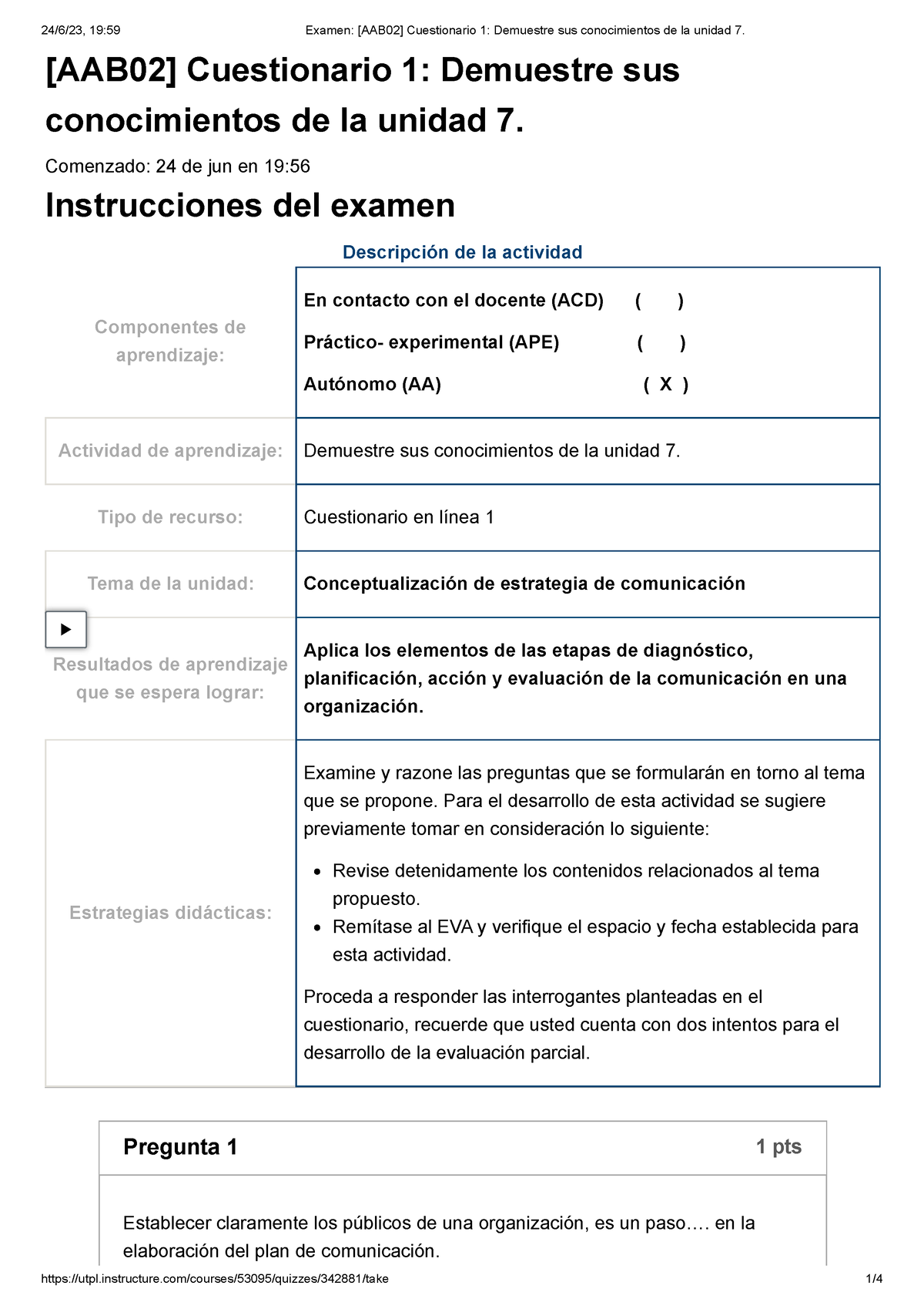 Examen [AAB02] Cuestionario 1 Demuestre Sus Conocimientos De La Unidad ...