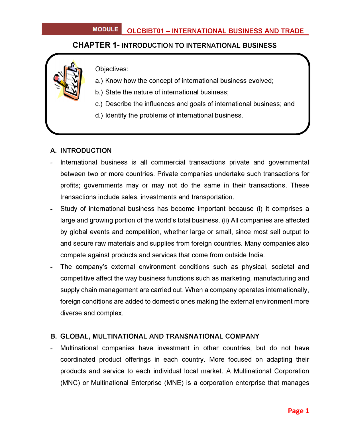 Chapter 1 Introduction TO International Business OF A COUNTRY - - Studocu