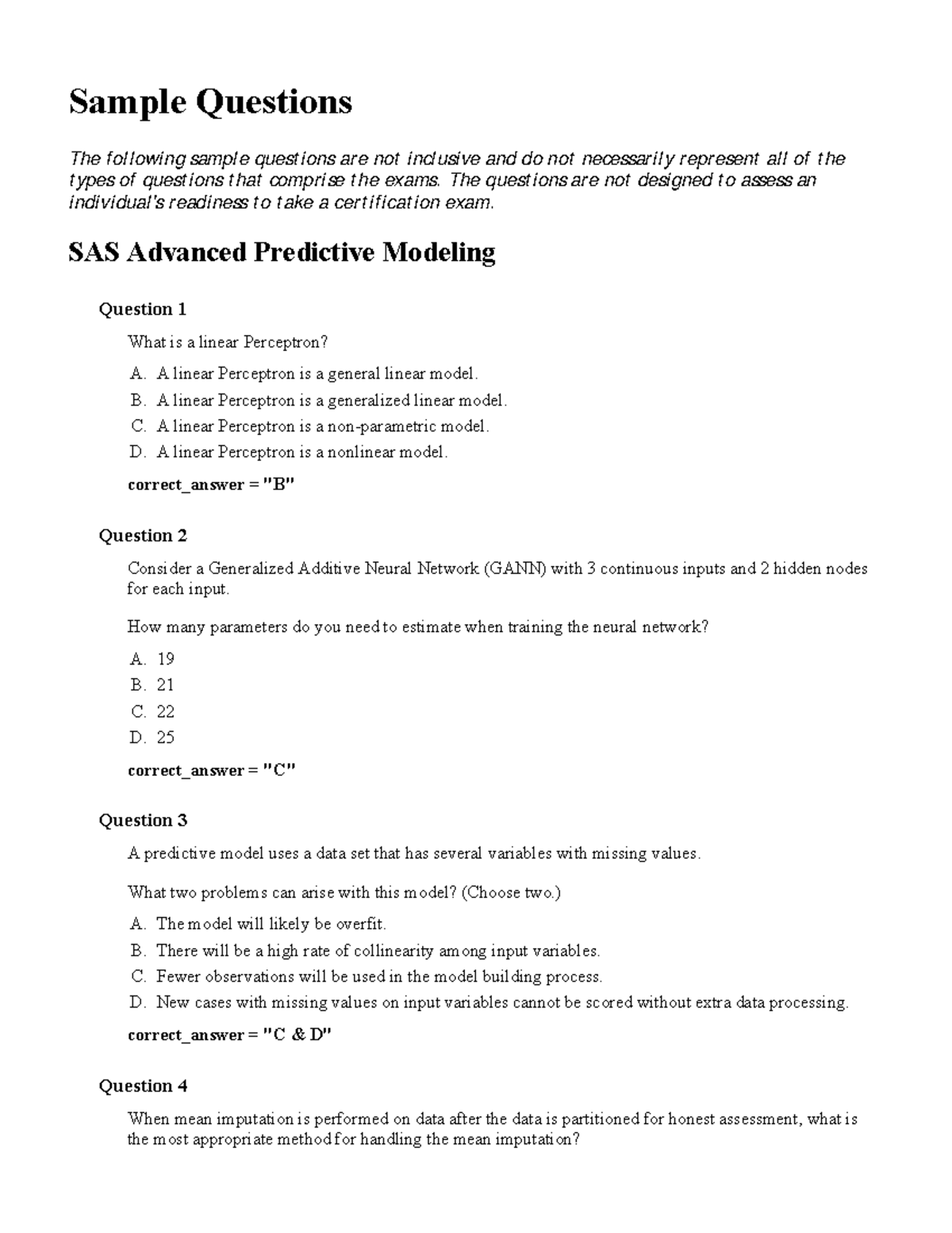 Adv-predictive-modeling - Sample Questions The following sample ...