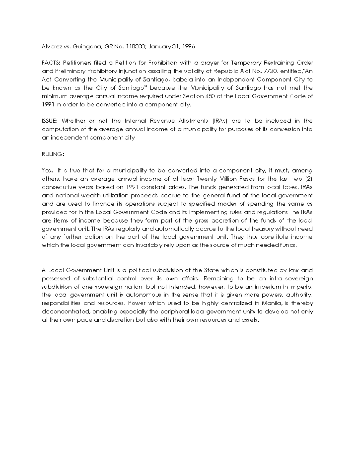 1. Alvarez v. Guingona case digest Alvarez vs. Guingona, GR No
