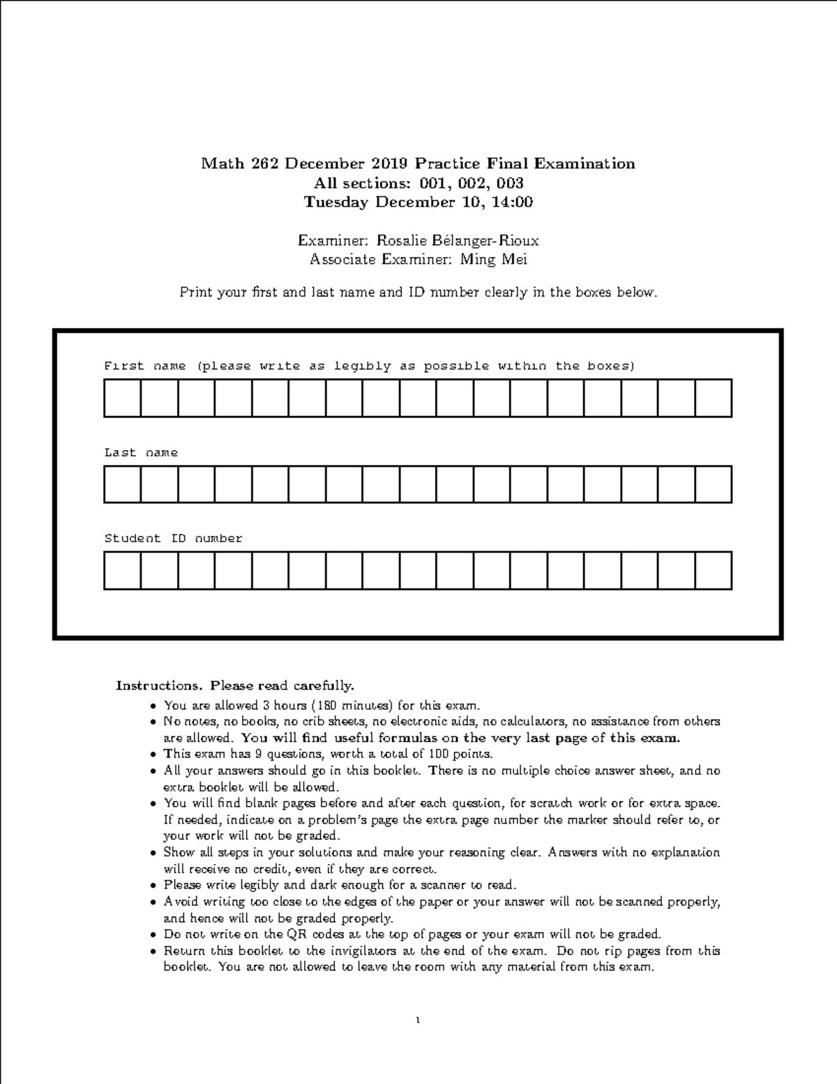 Final 20 November, questions - Math 262 December 2019 Practice Final ...