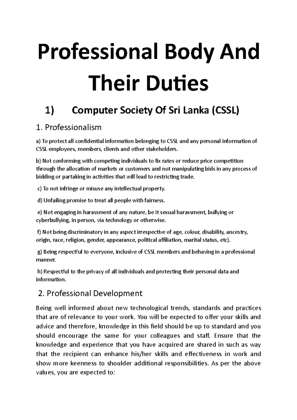 Professional Body And Their Duties (mr.Dharshana home work