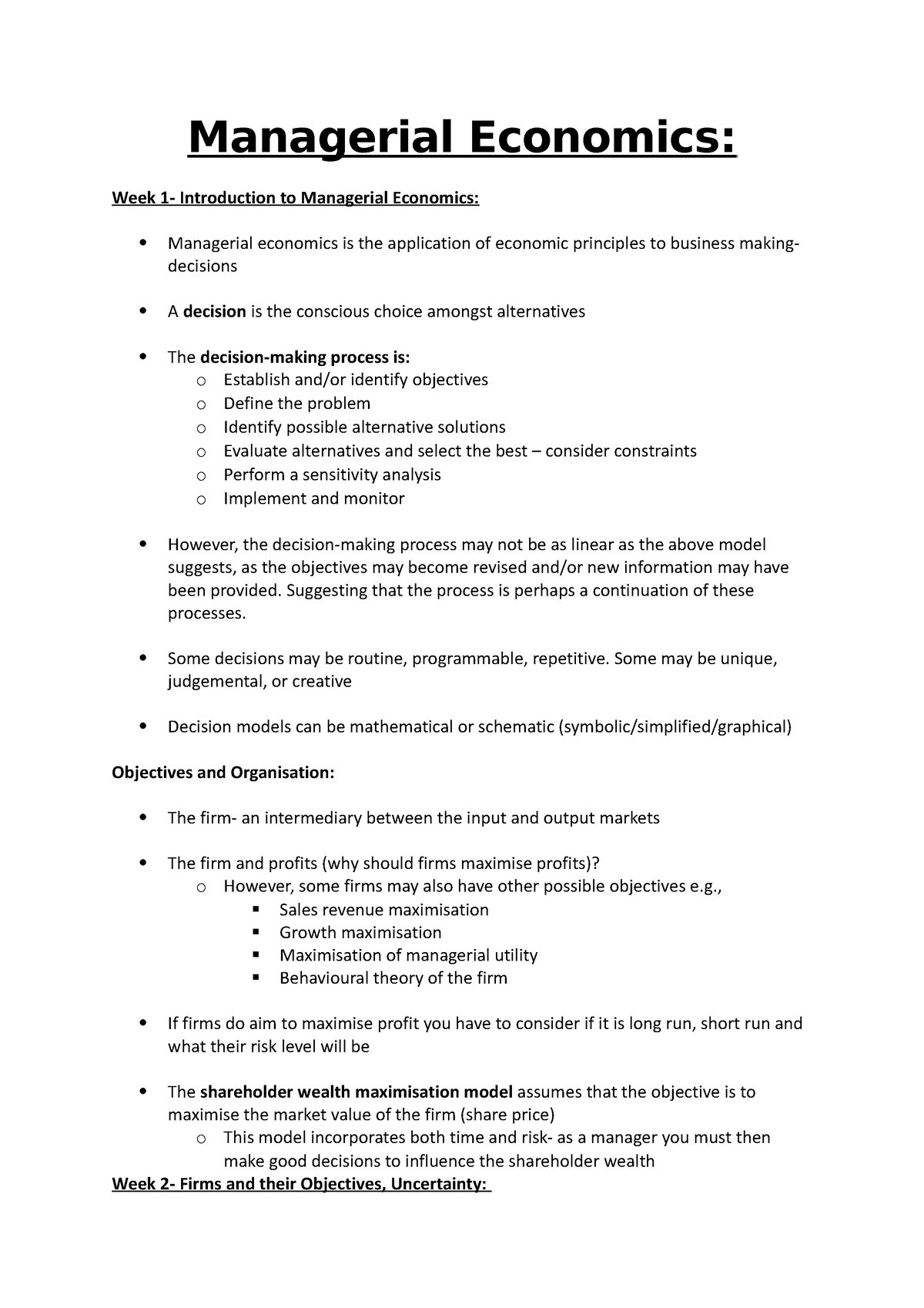 Semester 1 Notes - Managerial Economics: Week 1- Introduction To ...