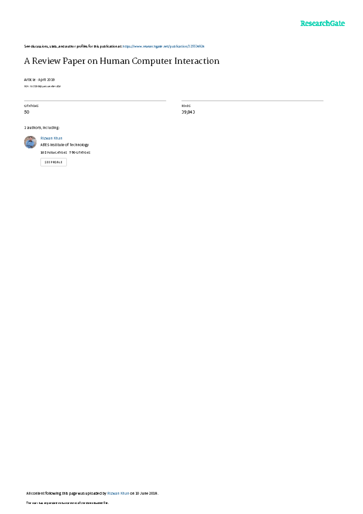 A Review Paper on Human Computer Interaction - See discussions, stats ...