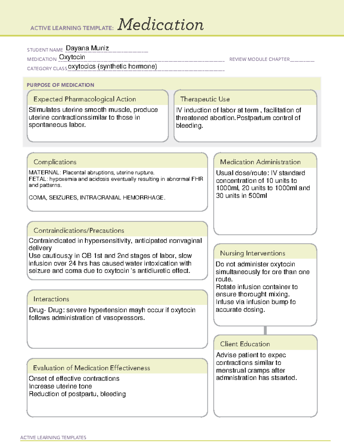 Oxytocin - ERFGTRBHTRB - ACTIVE LEARNING TEMPLATES Medication STUDENT ...