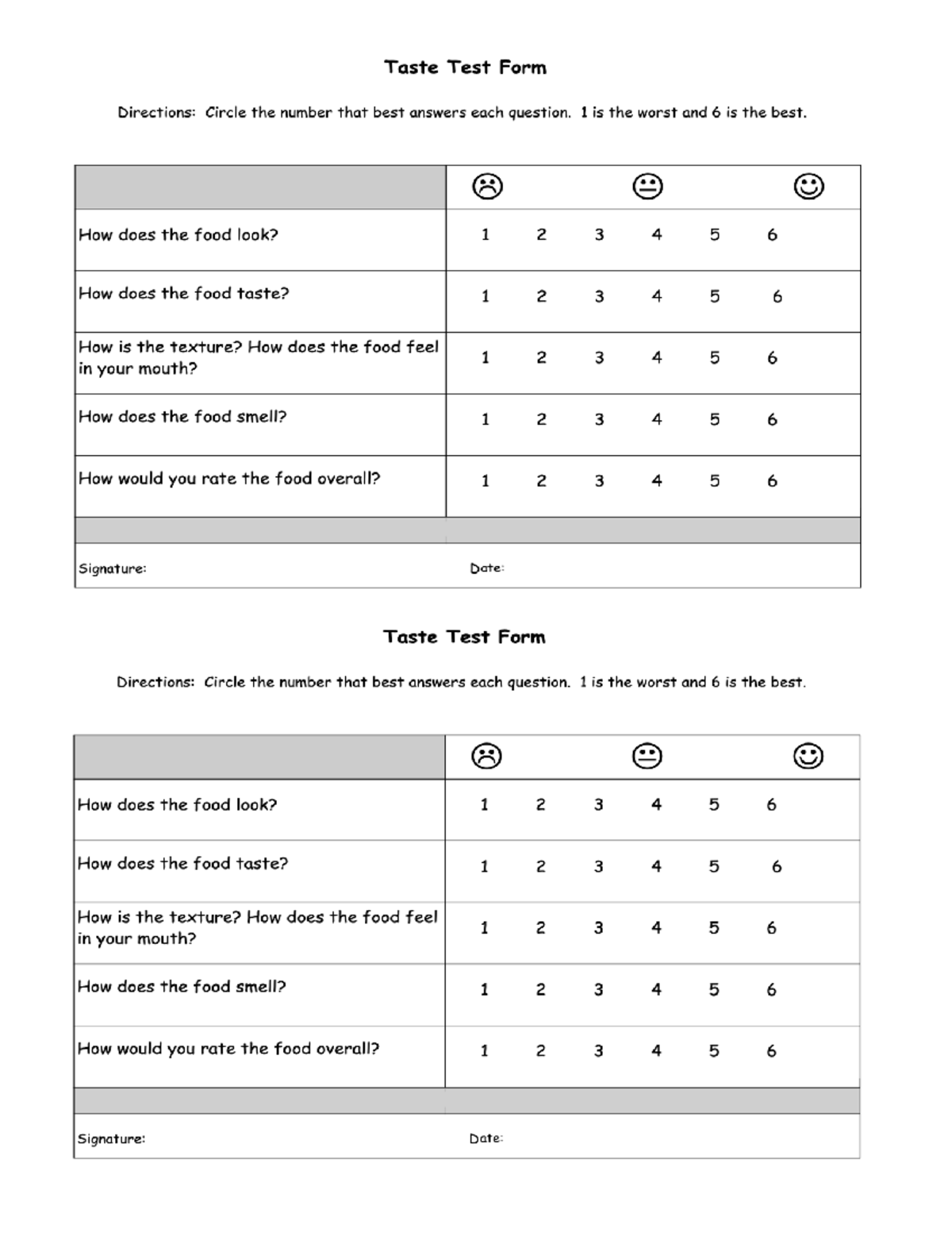 Printable Taste Test Form - Printable Forms Free Online