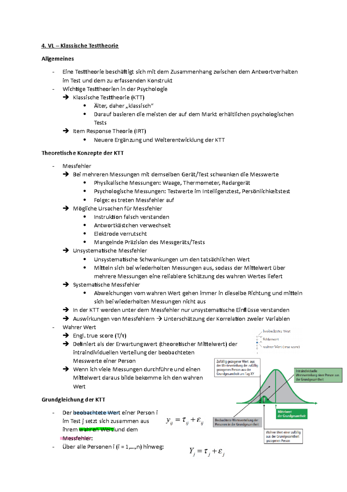 Klassische Testtheorie - True Score (T/τ) Definiert Als Der ...