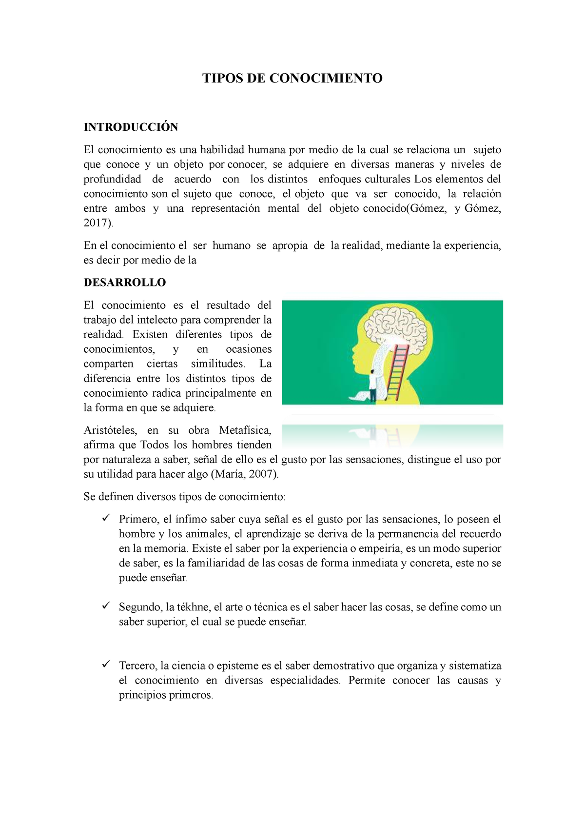 Tipos De Conocimiento Resumen Tipos De Conocimiento IntroducciÓn El Conocimiento Es Una 6363