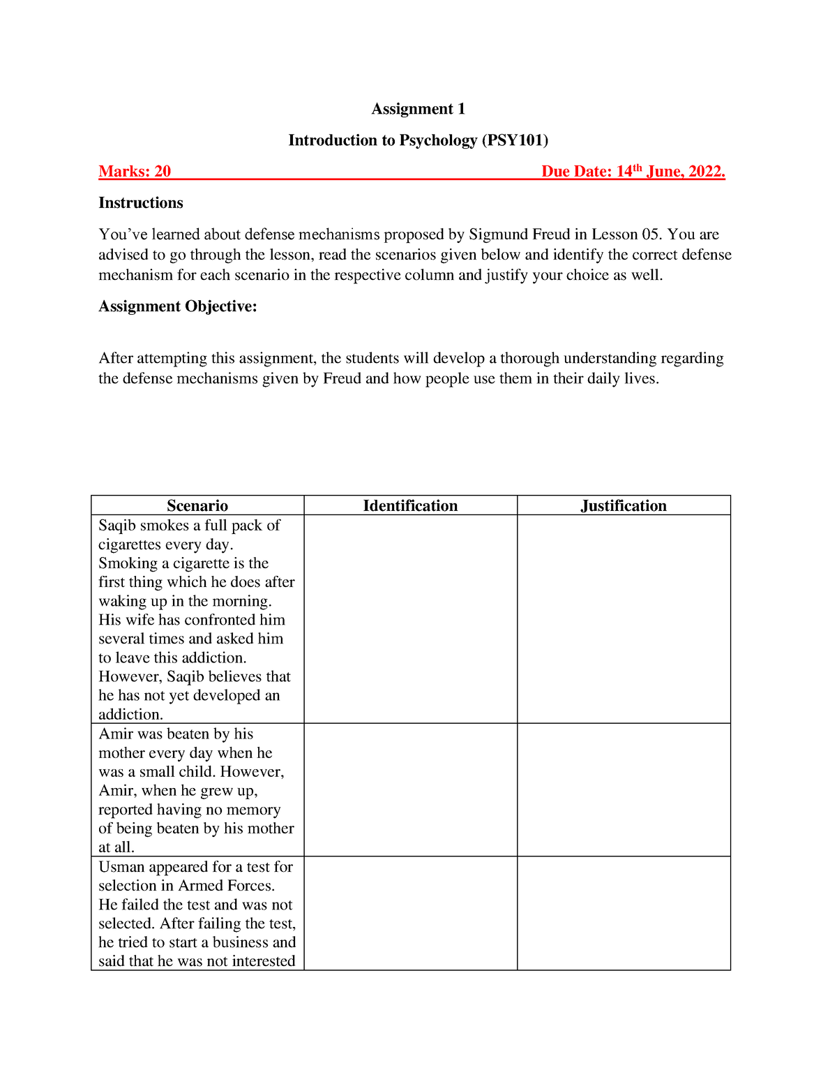 Spring 2022 PSY101 1 - Description - Assignment 1 Introduction To ...