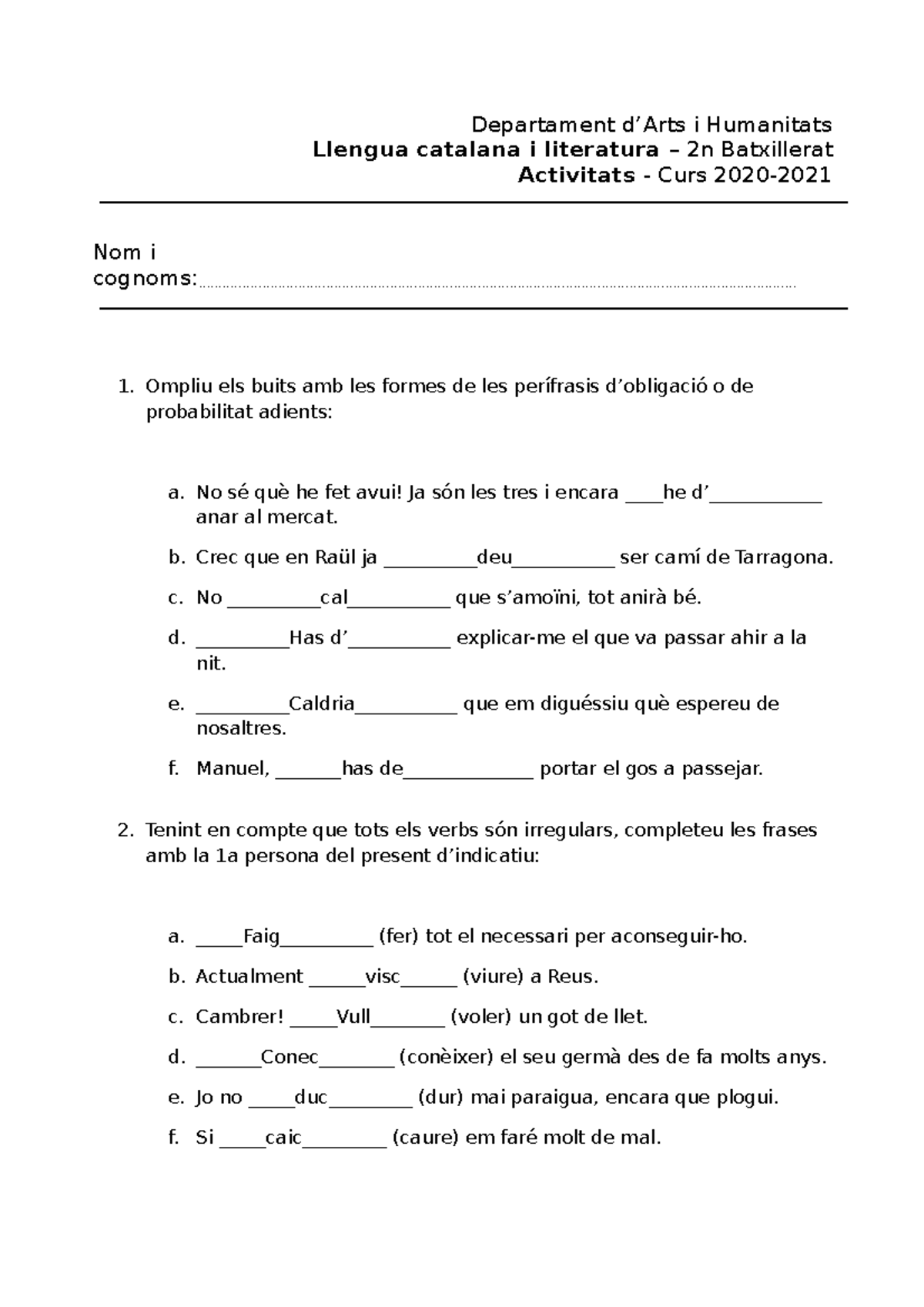 Activitats verbs - Apunts Llengua Catalana i Literatura - Departament d ...
