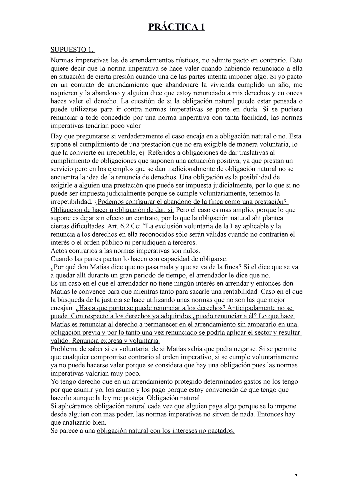 Práctica Arrendamientos PrÁctica 1 Supuesto 1 Normas Imperativas Las De Arrendamientos 4125