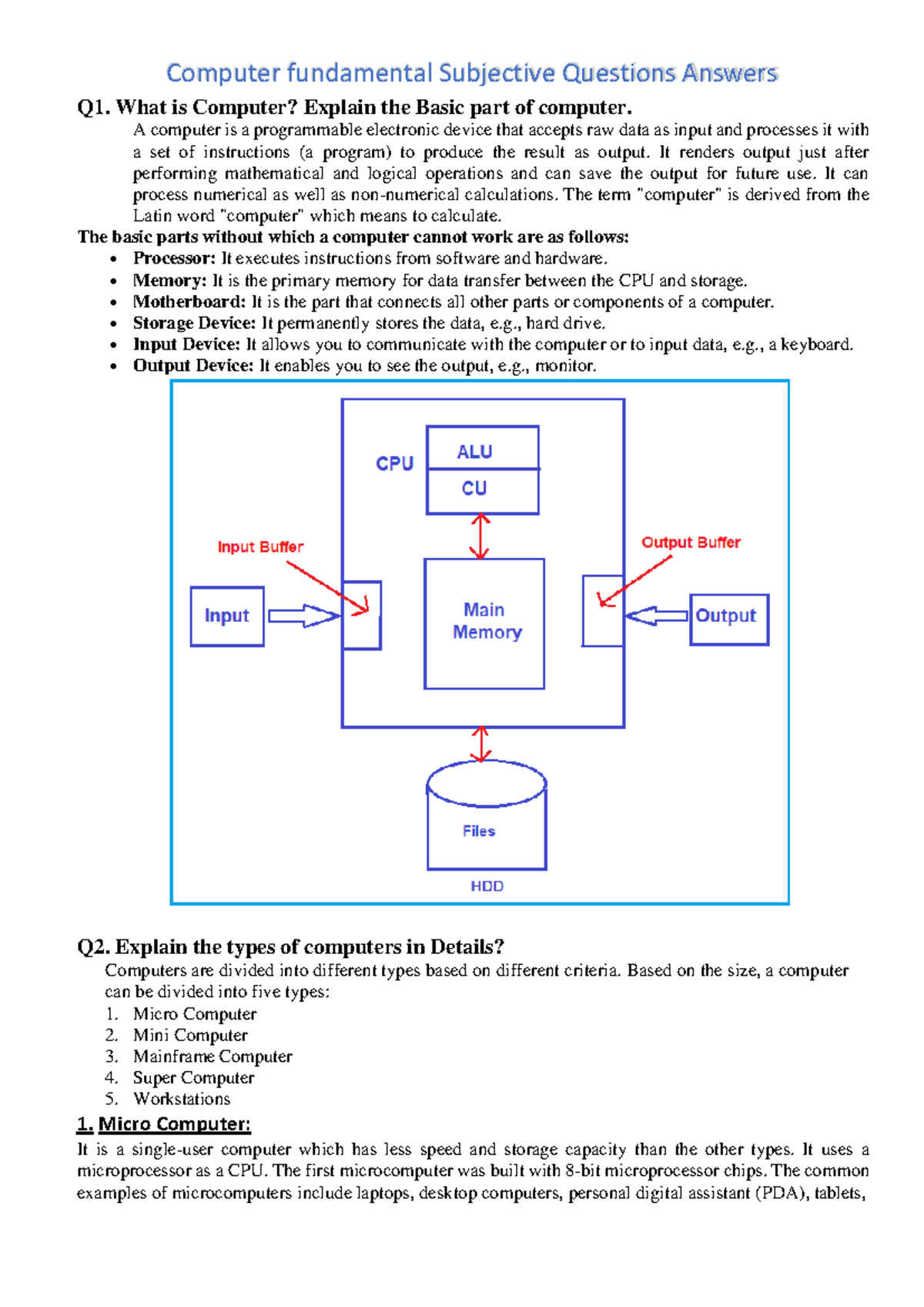 03 Computer fundamental (Section-B) - Q1. What is Computer? Explain the ...