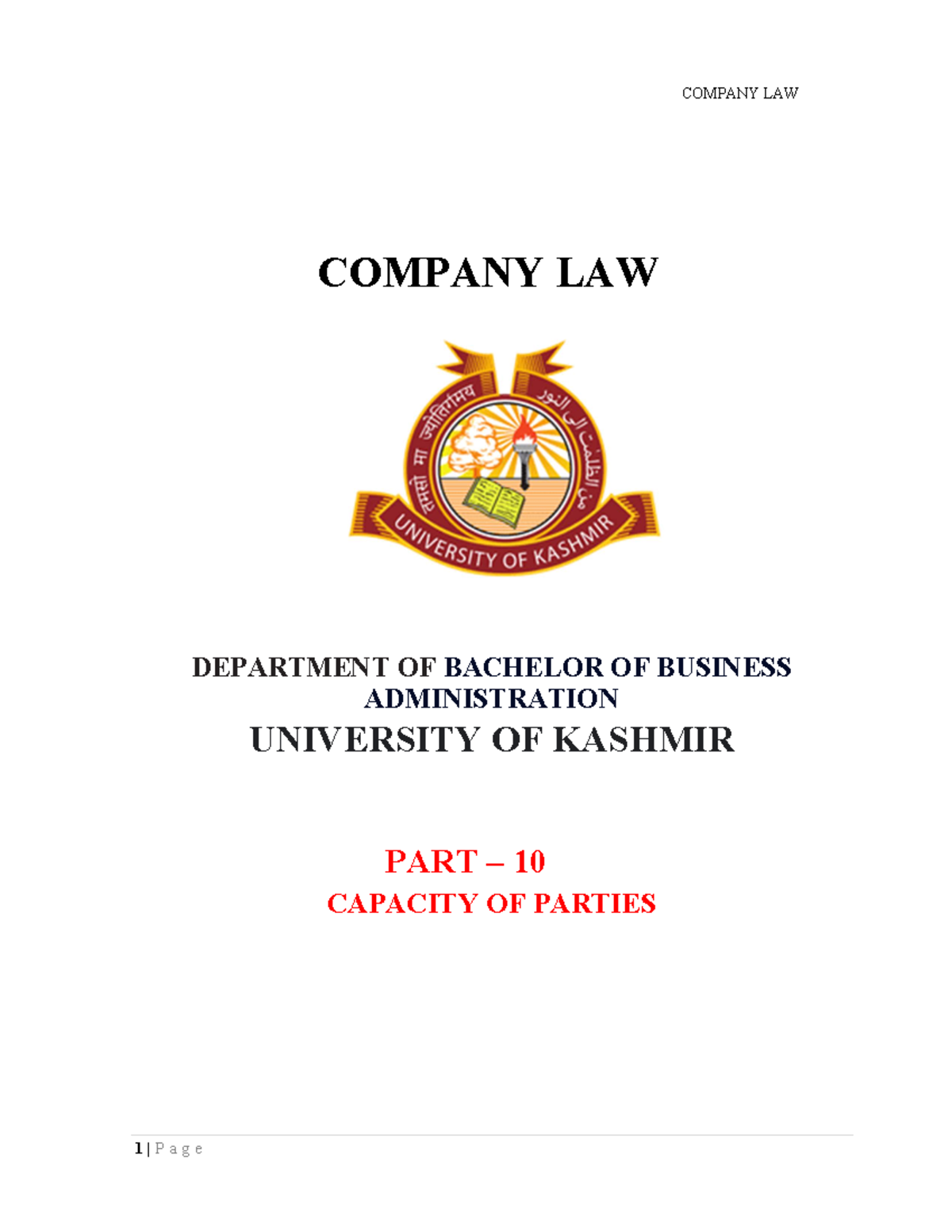 BBA Company Law PART 10 Capacity OF Parties - COMPANY LAW 1 | P A G E ...