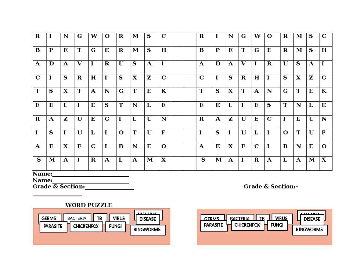 Answersheet - R I N G W O R M S C R I N G W O R M S C B P E T G E R M S ...