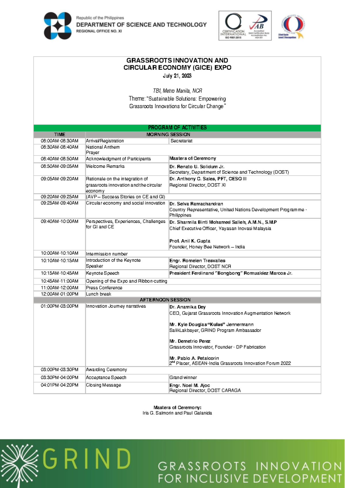 GICE Expo Program - GRASSROOTS INNOVATION AND CIRCULAR ECONOMY (GICE ...