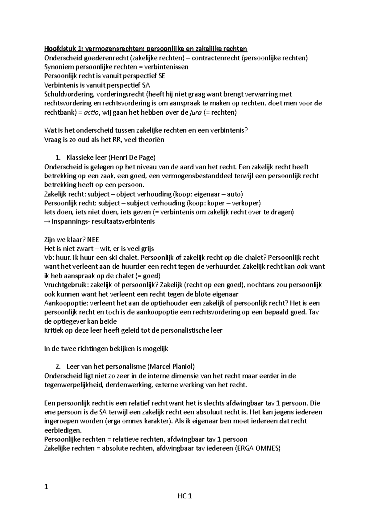 HC 1 - Algemene Begrippen Van Het Vermogensrecht - Hoofdstuk 1 ...