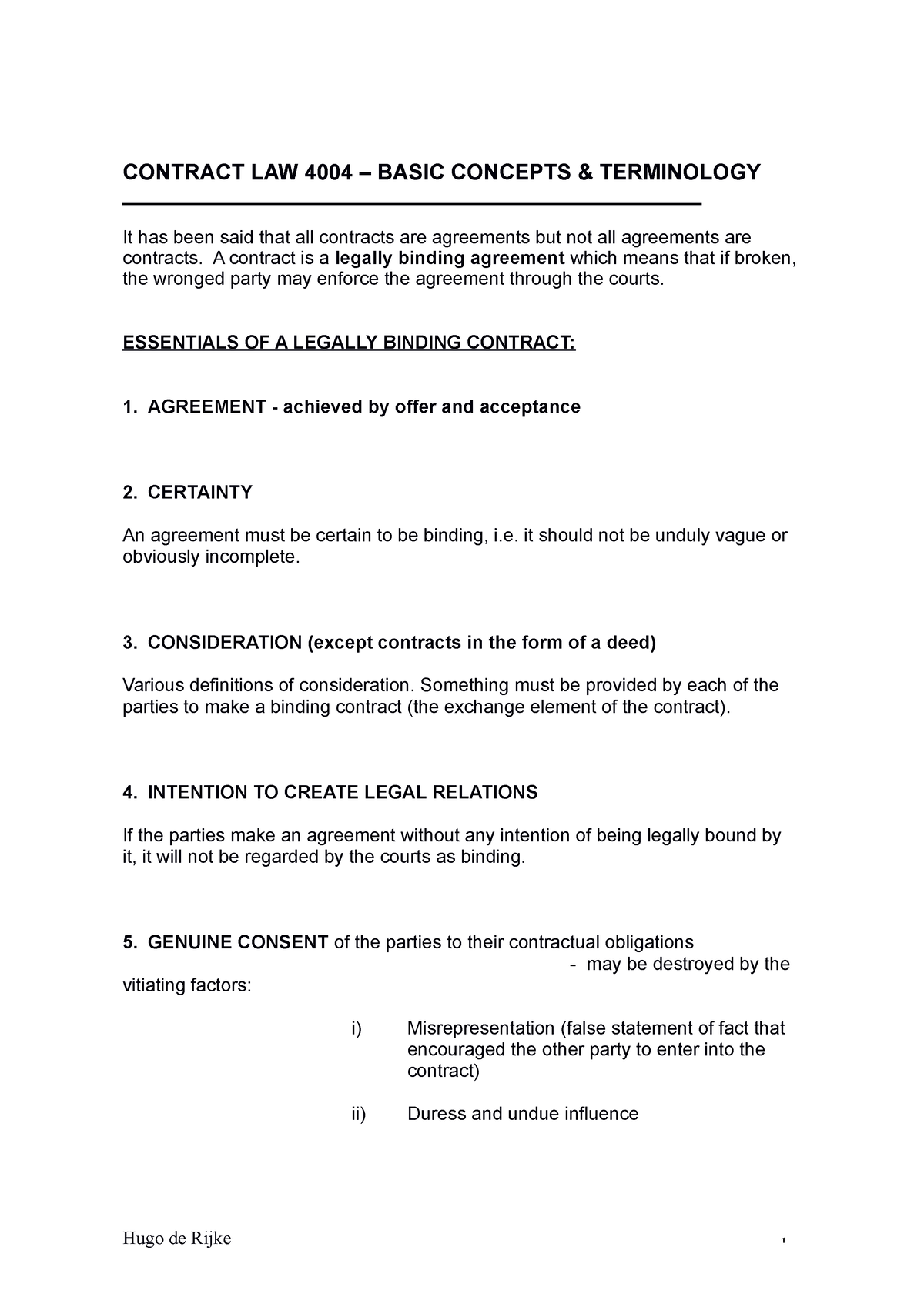 Basic Concepts And Terminology Handout - CONTRACT LAW 4004 – BASIC ...