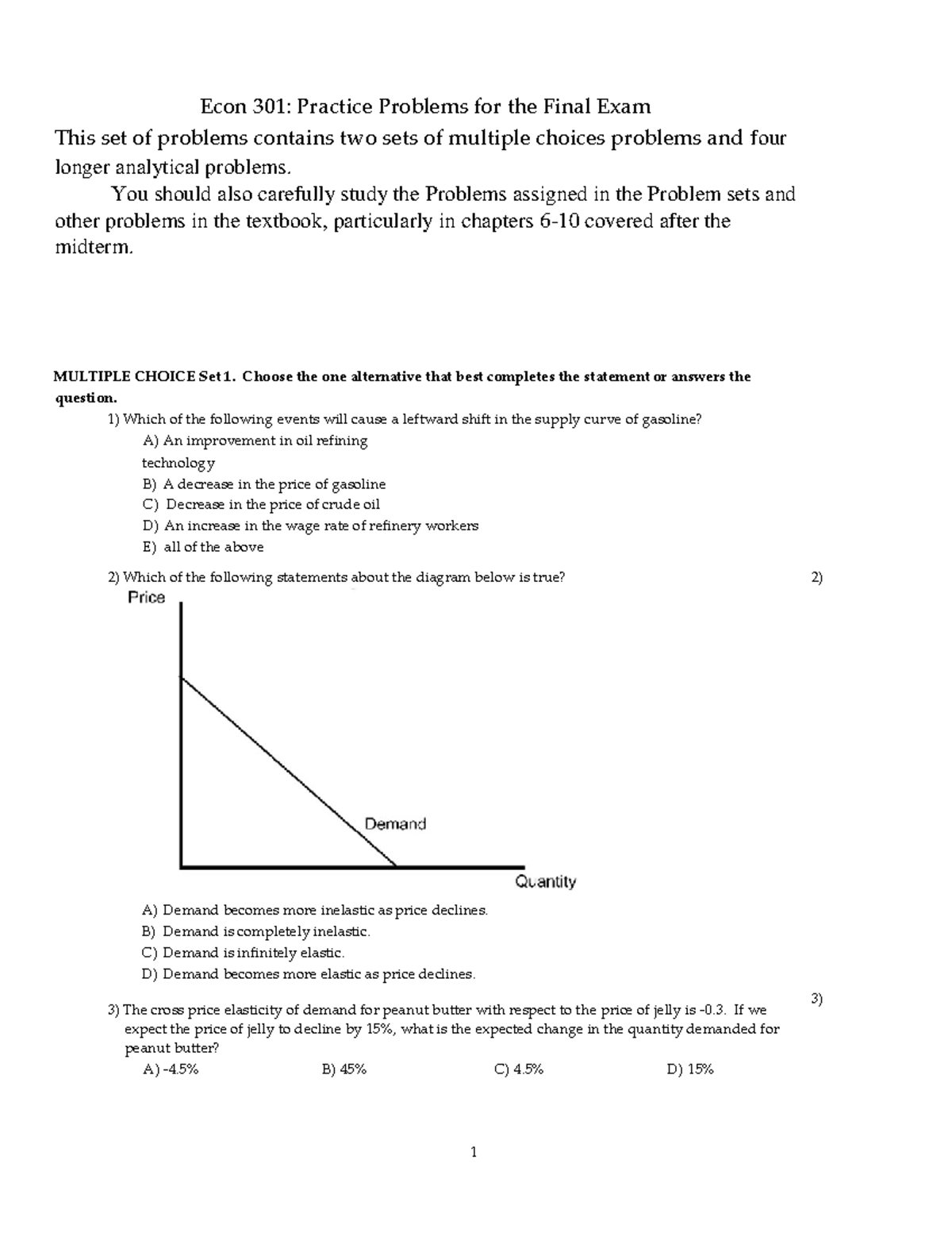 Practicequestions Final Econ301 2023 - Econ 301: Practice Problems For ...