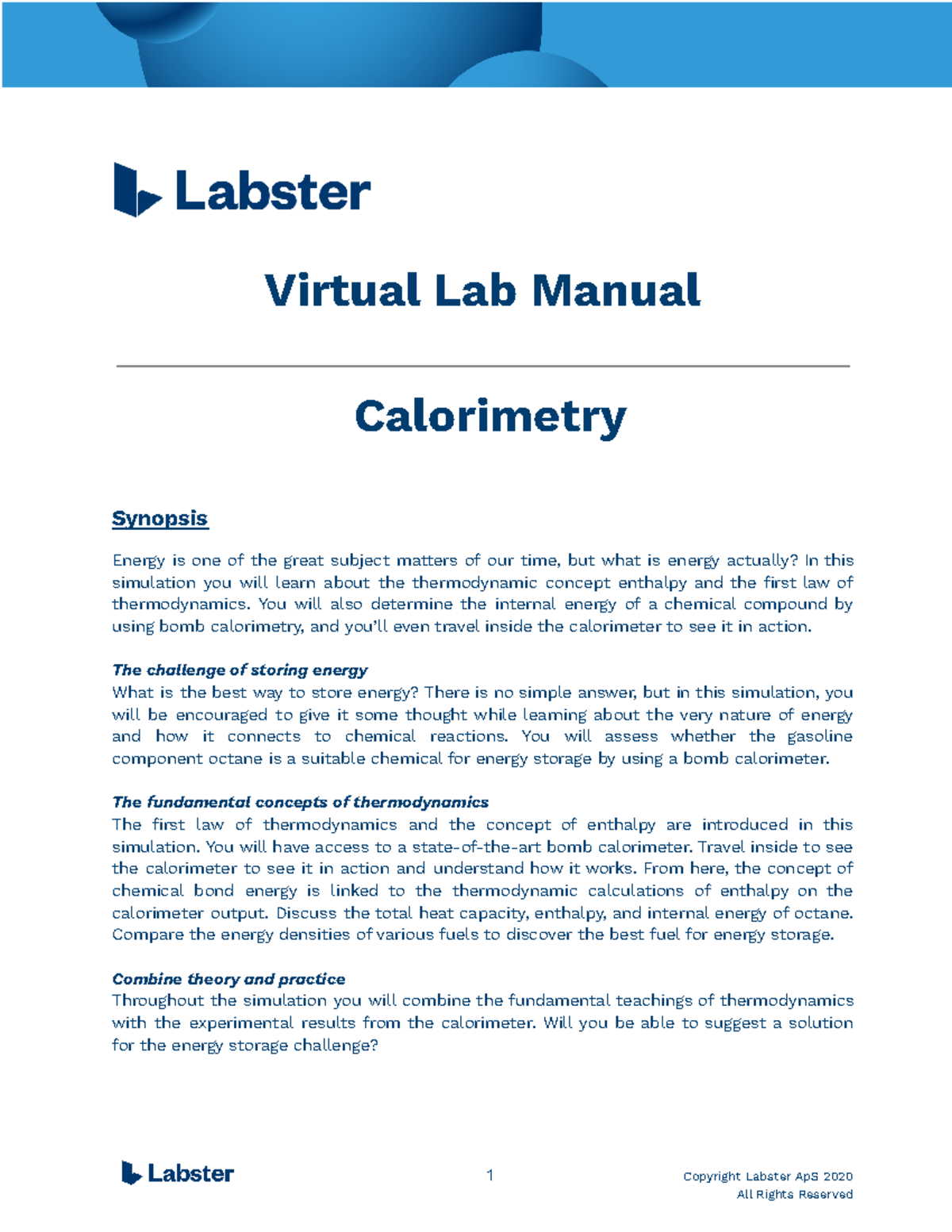 Lab Manual Calorimetry Using A Bomb Calorimeter - Virtual Lab Manual ...