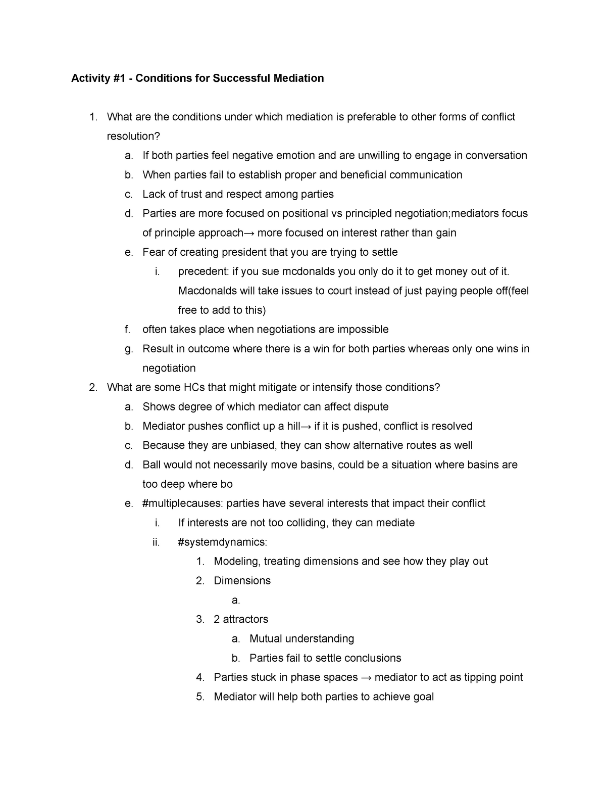 Activity #1 Conditioning Mediation - Activity #1 - Conditions for ...