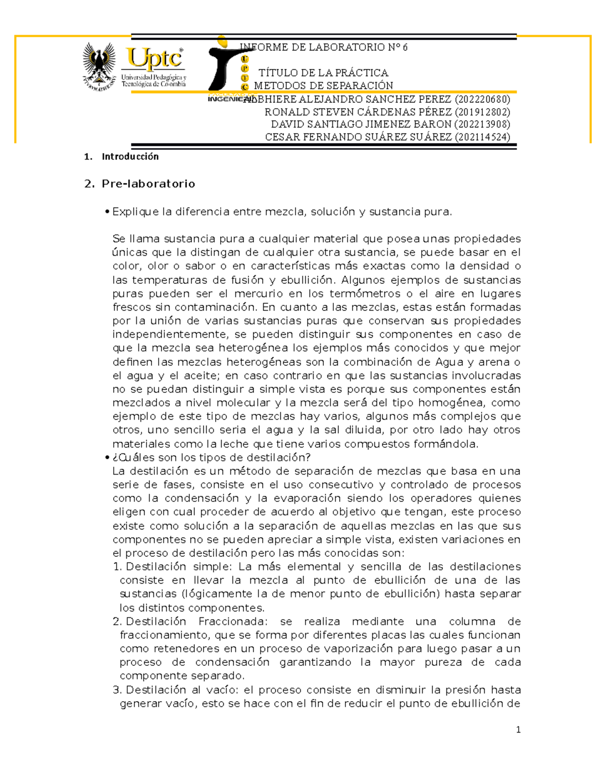 Informe De Laboratorio Practica 6 Introducción Pre Laboratorio