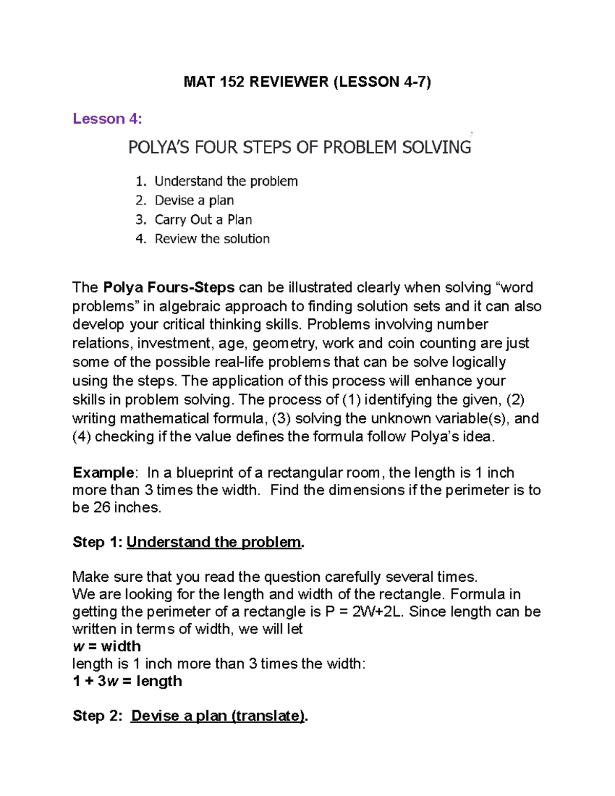 Reviewer MAT 152 Lesson 4 7 - MAT 152 REVIEWER (LESSON 4-7) Lesson 4 ...