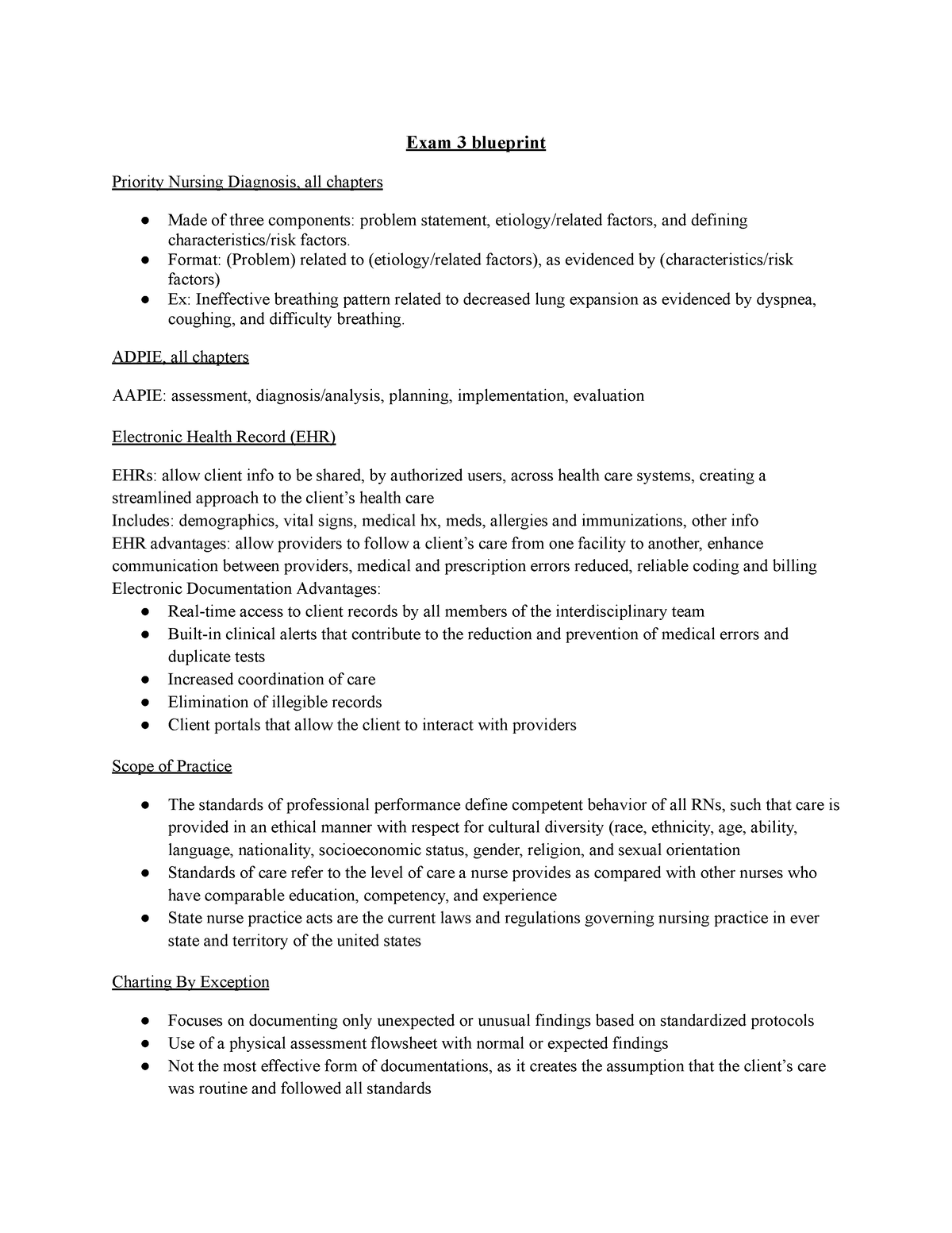 Exam 3 Basics Blueprint - Exam 3 blueprint Priority Nursing Diagnosis ...