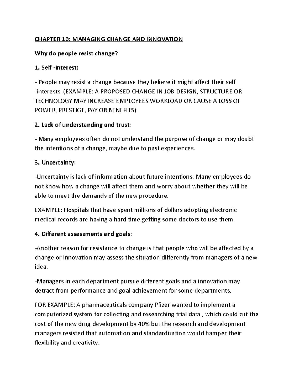 Chapter 10 - Lecture notes 1 - CHAPTER 10: MANAGING CHANGE AND ...