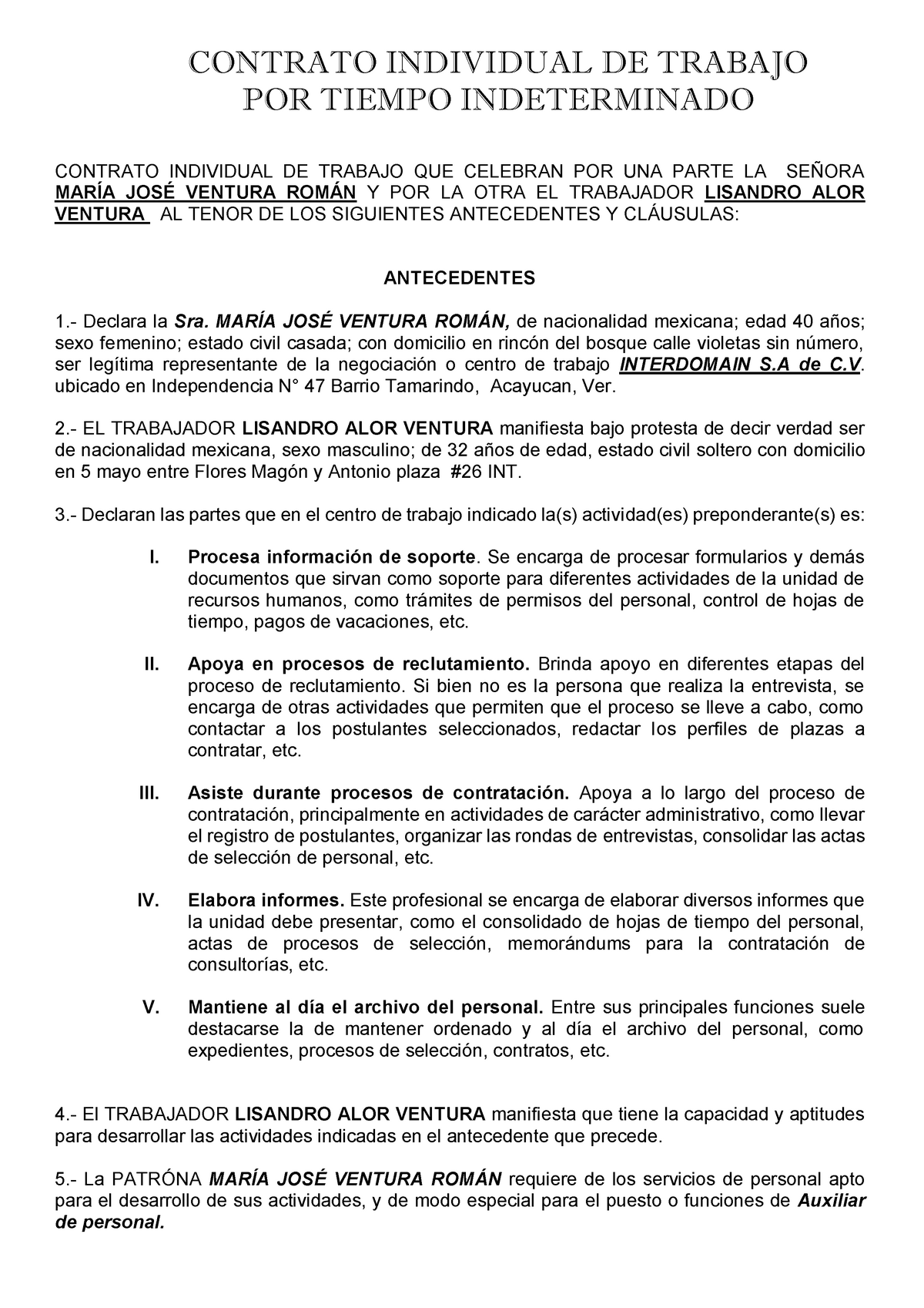 Contrato Individual DE Trabajo POR Tiempo Indeterminado Recursos Humanos Studocu